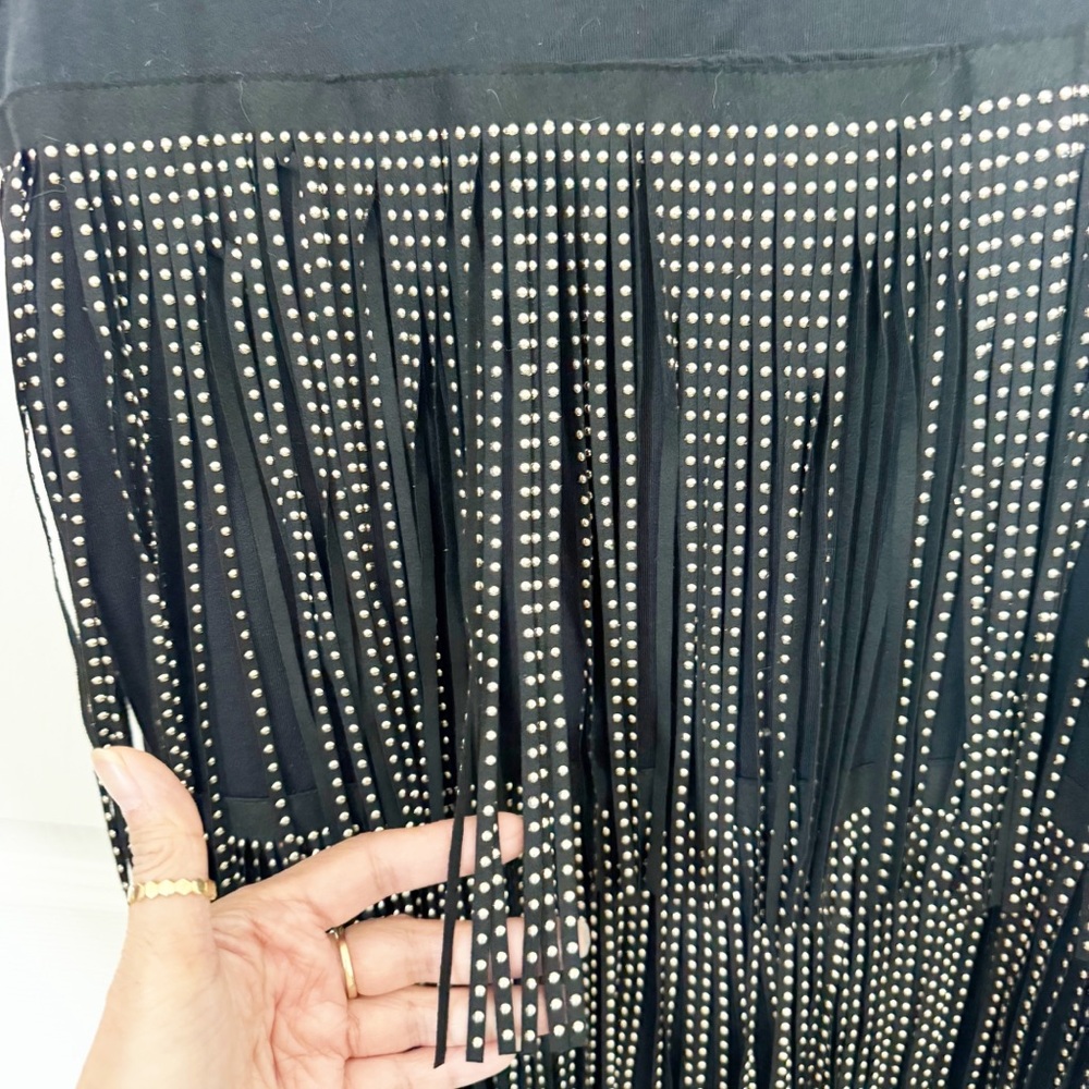 VOCAL Gold Studded Fringe Sleeveless Tiered Top LARGE - Picture 5 of 7